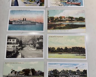 Set van 5 vintage ansichtkaartreproducties uit Norwalk, Darien, Stamford, Pear Tree Point, Five Mile River, Connecticut, CT