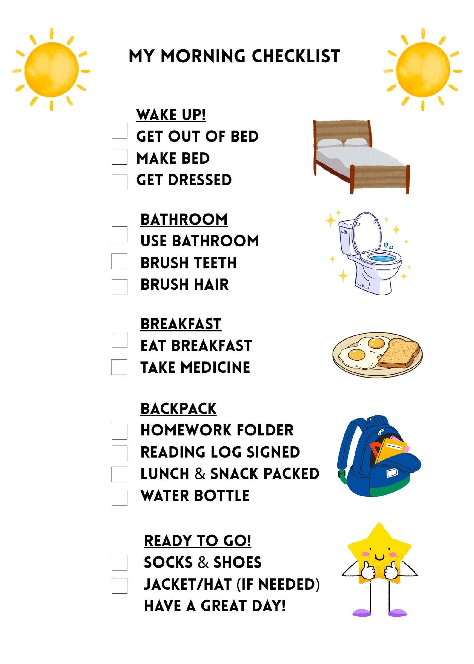 Morning Routine Card for School-aged Kids - Visual Schedule for School ...