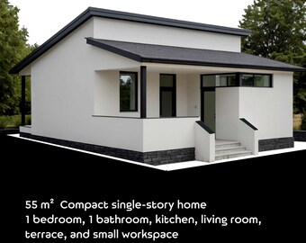 Modern Small House Plan with 3D Rendering, Contemporary Tiny House, Vacation Homes