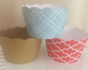 Gold, Coral/Orangish, Mint/Aqua Cupcake wrappers