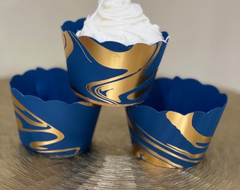 Royal Blue and Gold Wrappers , Rustic Cupcake Wrappers, Wedding Cupcake Wrappers, Birthday Cupcake Wrapper, Hessian, Positano