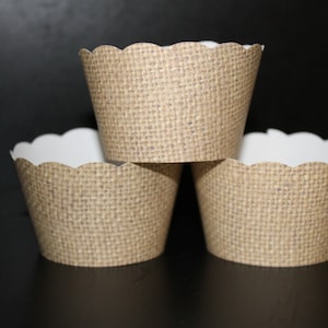 Burlap Cupcake Wrappers, Rustic Cupcake Wrappers, Woodland Cupcake Wrappers, Wedding Cupcake Wrappers, Birthday Cupcake Wrapper, Hessian