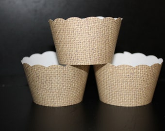 Burlap Cupcake Wrappers, Rustic Cupcake Wrappers, Woodland Cupcake Wrappers, Wedding Cupcake Wrappers, Birthday Cupcake Wrapper, Hessian