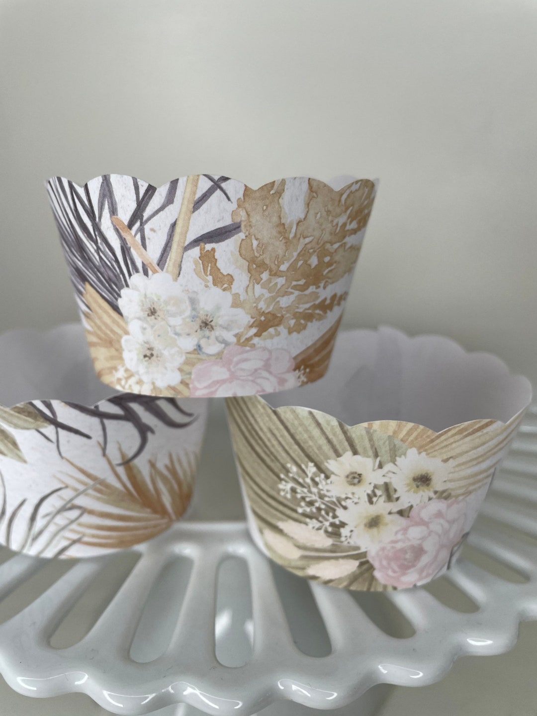 Dried Floral Cupcake Wrappers Rustic Cupcake Wrappers Etsy