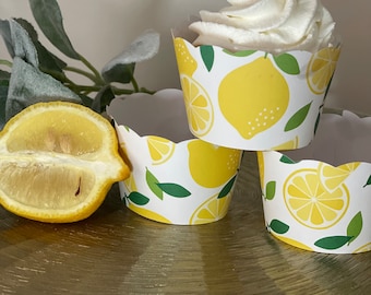 Lemon Cupcake Wrappers , Amalfi Coast Positano Cupcake Wrappers, Wedding Cupcake Wrappers, Bridal shower Cupcake Wrapper, Main squeeze