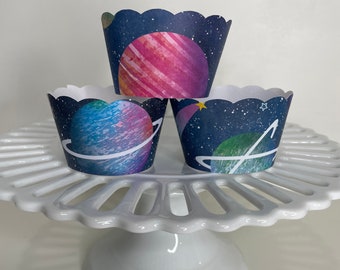 Space Planets Navy  Stars Buzz light year Wrappers , Cupcake Wrappers, Galaxy Cupcake Wrappers, Birthday Cupcake Infinity and beyond