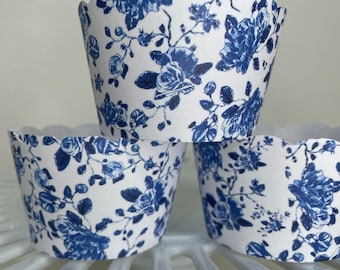 Blue and White China blue Willow Wrappers, Positano Amalfi Coast Cupcake Wrappers, Wedding Cupcake Wrappers, Birthday Wrapper, Bridal shower