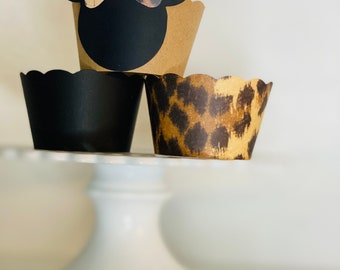 Black and Leopard Minnie Mouse Cupcake Wrappers