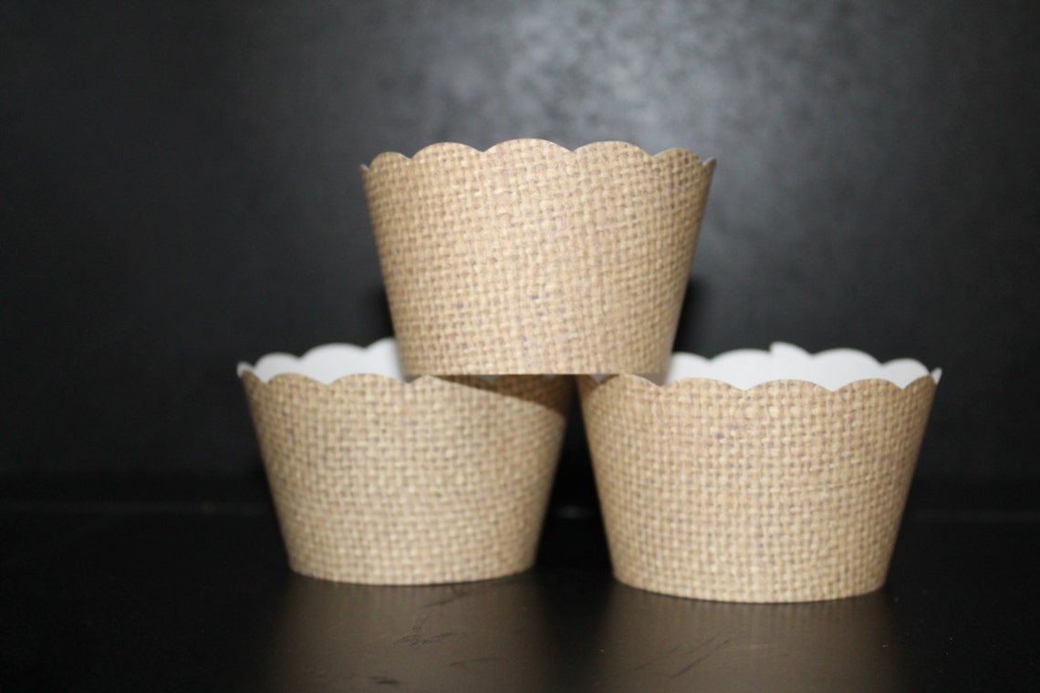 Burlap Cupcake Wrappers Rustic Cupcake Wrappers Woodland Etsy