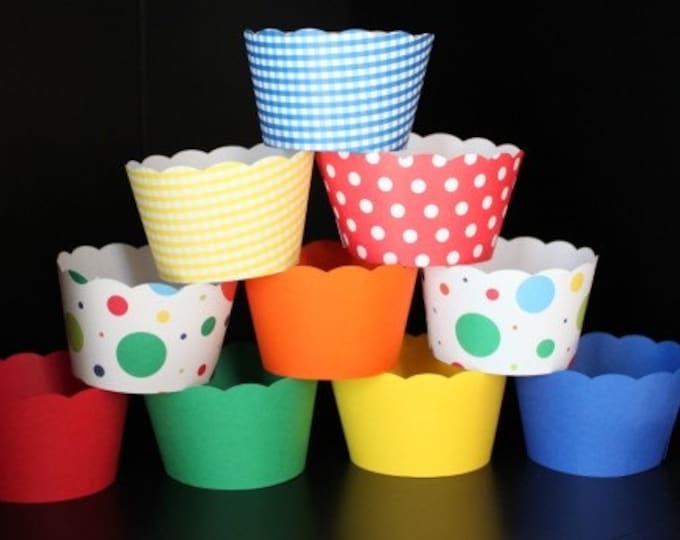 Cupcake Wrappers in Primary Colors Red Yellow Blue Orange - Etsy