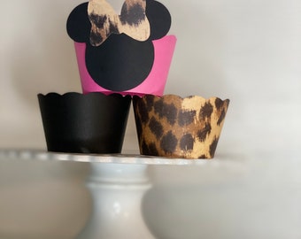 Black, Leopard and Pink Minnie Mouse Cupcake Wrappers