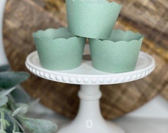 Sage Green Cupcake Wrappers , Rustic Cupcake Wrappers, Wedding Cupcake Wrappers, Birthday Cupcake Wrapper, Eucalyptus, Greenery, Blush