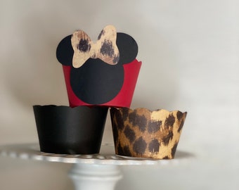 Red and Leopard Minnie Mouse Cupcake Wrappers