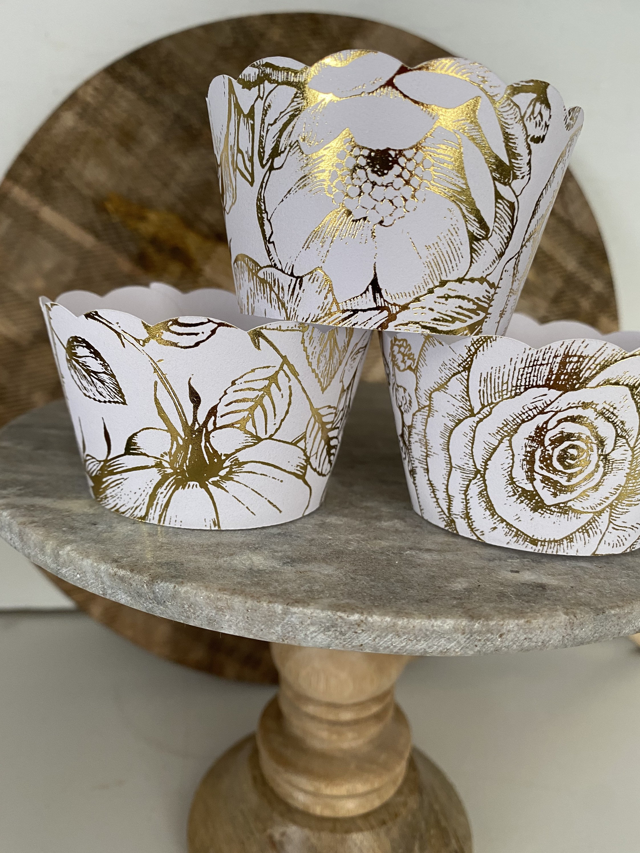 Gold Floral Wrappers Rustic Cupcake Wrappers Wedding Etsy