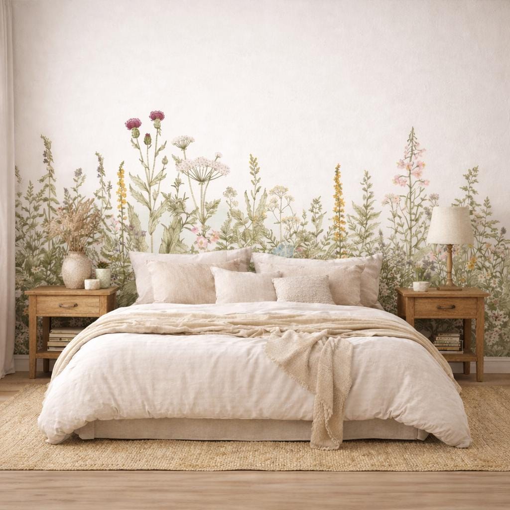 Botanical Wildflower Wallpaper Mural, Custom Floral Meadow Wall Art - Etsy