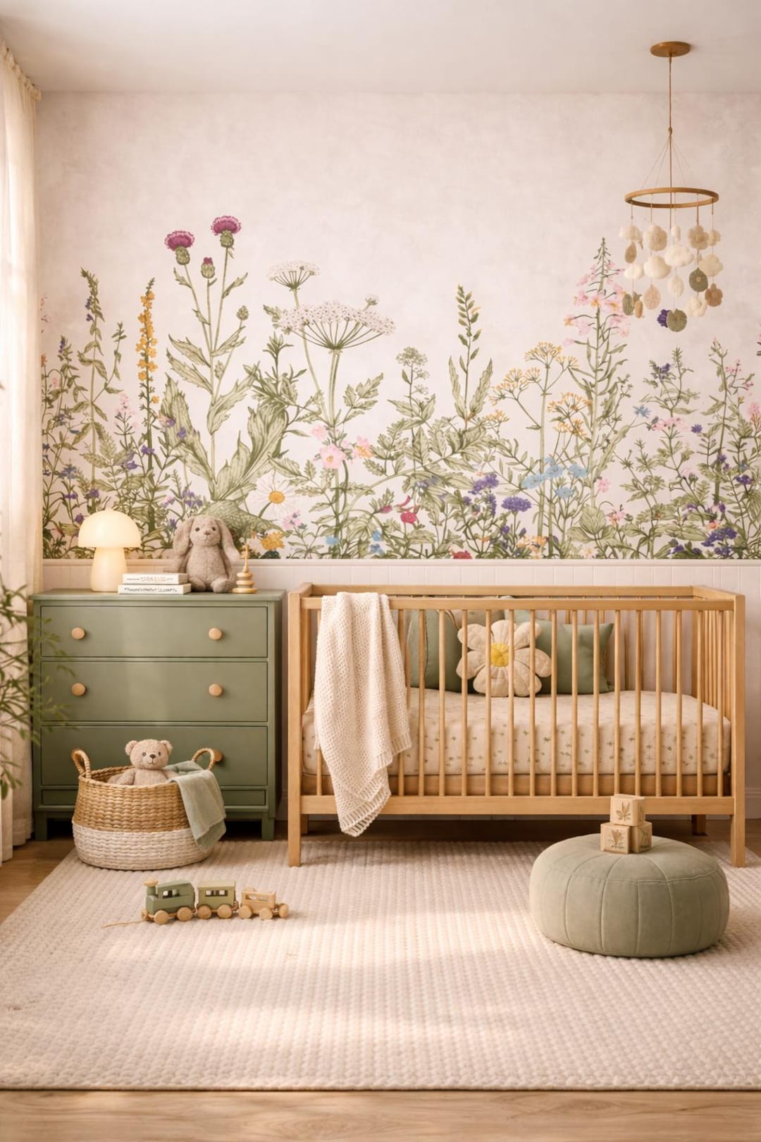 Botanical Wildflower Wallpaper Mural, Custom Floral Meadow Wall Art - Etsy