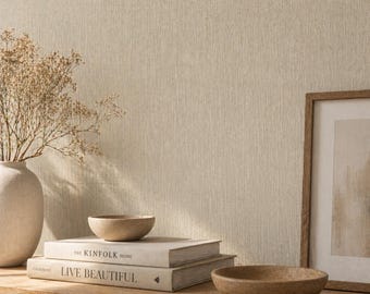 Beige Linen Texture Wallpaper: Neutral Fabric Look Wall Mural (Peel and Stick)