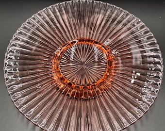 Vintage Pink Depression Glass Style Serving Plate Ribbed Glass Cake Plate Pedestal Platter 12 Inch