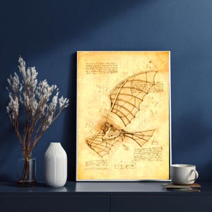 Classic Renaissance Art Print, Vintage Da Vinci Flying Machine Sketch Poster
