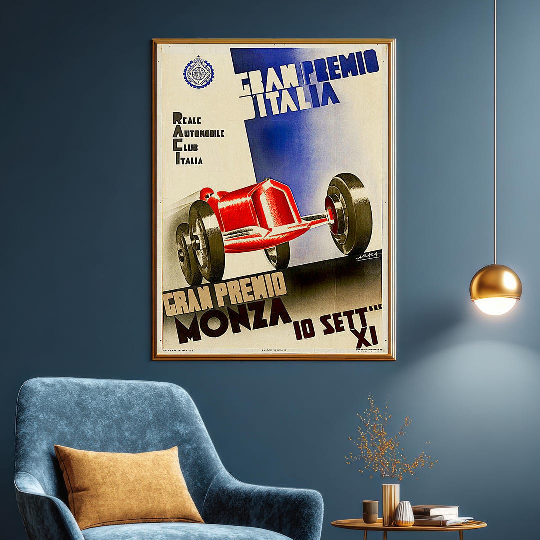 Italy Racing Posters Vintage Italian Racing Poster Grand Prix Monza Classic Car Motorsport ...