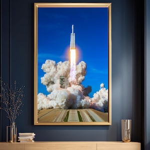 Rocket Launch Wall Art, SpaceX Falcon Heavy Lift Off Photography Print