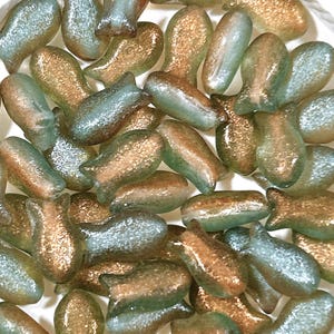 Tiny Fish Beads 10x6mm 20pcs Green and Brown glitter Czech  glass  beads Pressed Glass，DIY jewelry making supplies Czech beads