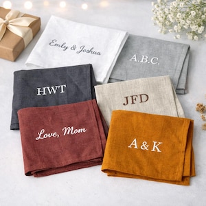 Pañuelo de lino, pañuelo bordado personalizado, pañuelo de bolsillo con iniciales personalizadas, tela de lino suave, pañuelo para hombre, opciones de color