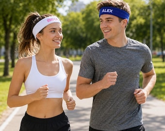 Personalized Embroidered Terry Cloth Sports Headband, Custom Name Sweatband for Athletes