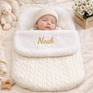 Personalizowany dzianinowy śpiworek dla niemowląt, woreczek do otulania z podszewką z polaru