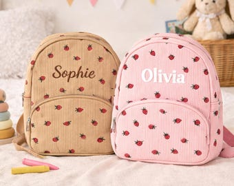 Personalized Strawberry Corduroy Toddler Backpack, Embroidered Name