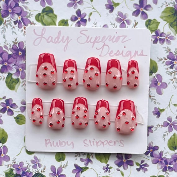 Gel Press on French Red Nails