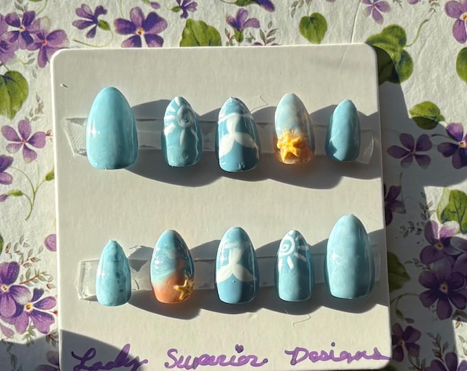 Gel Press on Beach Nails