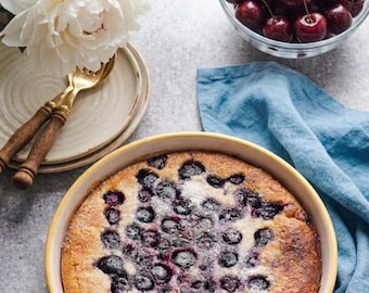 Cherry Blueberry Clafoutis Recipe, Classic French Fruit Dessert, Easy Summer Custard Cake with Berries, Printable Recipe