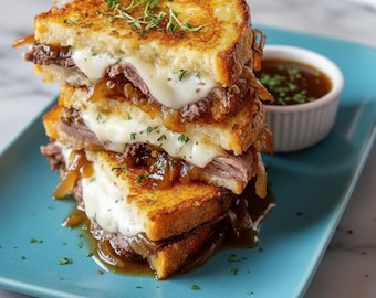 Best Recipe For French Dip Grilled Cheese, Easy Comfort Food Sandwich, Cheesy Beef Sandwich, Instant Didital Download