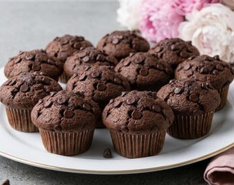 Best Double Chocolate Muffins Recipe, Moist Chocolate Chip Muffins, Easy Breakfast Treat, Printable Recipe, Easy Homemade Dessert
