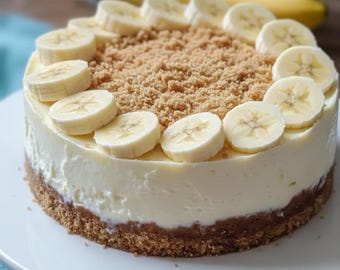 Banana Cream Cheesecake Recipe Printable, Baked Banana Cheesecake with Graham Cracker Crust, Easy Homemade Dessert, Instant Digital Download