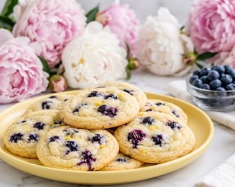 Soft Lemon Blueberry Cookies Recipe, Easy Homemade Blueberry Lemon Cookies, Chewy Summer Dessert Cookies, Printable Recipe