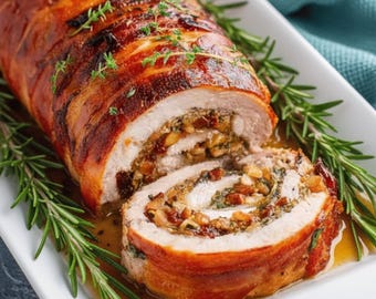 BEST RECIPE Für Apfel und Speck Gefüllte Schweinerückenrolle Rezept, Gemütliches Ofen-Gebratenes Abendessen mit Hausgemachter Soße, Instant Download, Herzhafte Speisen
