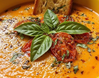 Best Recipe For Creamy Roasted Tomato Basil Soup, Cozy Italian Comfort Food, Mediterranean Tomato Soup(PDF A4 Size)