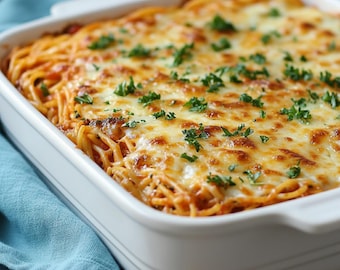Baked Cream Cheese Spaghetti Casserole – Easy Cheesy Family Dinner Recipe, Instant Download PDF