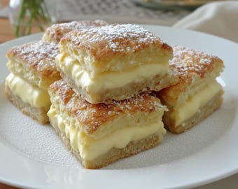 Vanilla Custard Cream Squares Recipe Printable, Puff Pastry Custard Dessert, Classic European Cream Slice, Instant Download PDF
