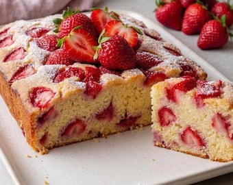 Fresh Strawberry Cake Recipe – Soft, Moist & Easy Homemade Dessert with Fresh Strawberries and Powdered Sugar, Printable Recipe