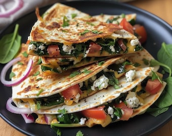 Easy Spinach and Feta Quesadilla Recipe – Quick Mediterranean Dinner, Instant Download PDF