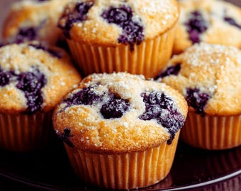 Blueberry Muffins - Soft & Moist Homemade Breakfast, Printable PDF, Instant Download, Muffin Dessert, Sweet Baked Goods
