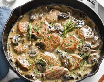 Easy Recipe For Creamy Mushroom Pork Tenderloin Recipe, Easy One-Pan Dinner, Comfort Food, Printable Recipe(PDF Download A4 Size)