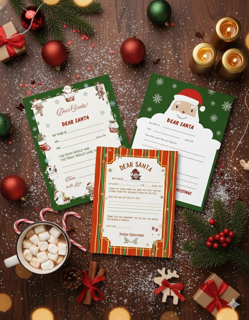 Printable Letter to Santa Templates, Christmas Wish List PDF, Editable