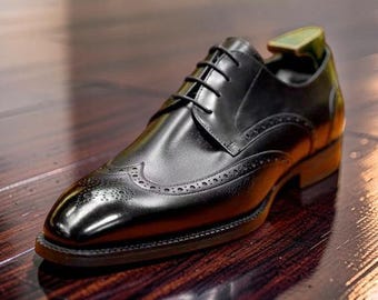 Handmade men black leather derby shoes, leather dress office shoes for mens