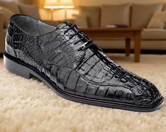 Zapatos de vestir de cuero negro con cordones, estilo Derby, para hombre, hechos a mano y con estilo.