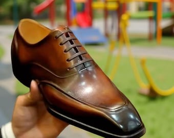 Nuove scarpe eleganti da uomo fatte a mano in pelle marrone Oxford per matrimonio