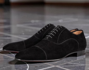 Zapatos Oxford de ante negro hechos a mano para hombre, zapatos de vestir negros para hombre, zapatos formales para hombre